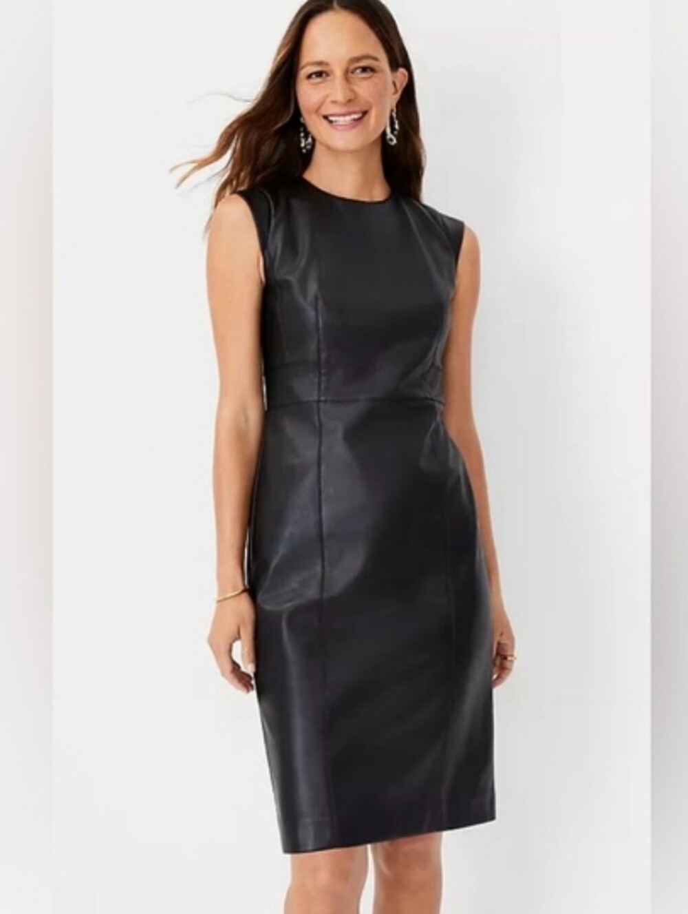 Ann Taylor Classic Black Faux Leather Sheath Dress - Women